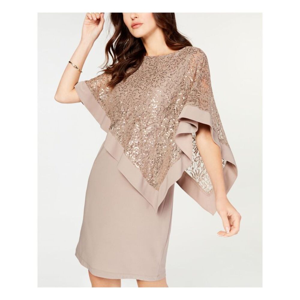 R&M RICHARDS Womens Brown Cape Overlay Short Sleeve Short Dress Petites 8P